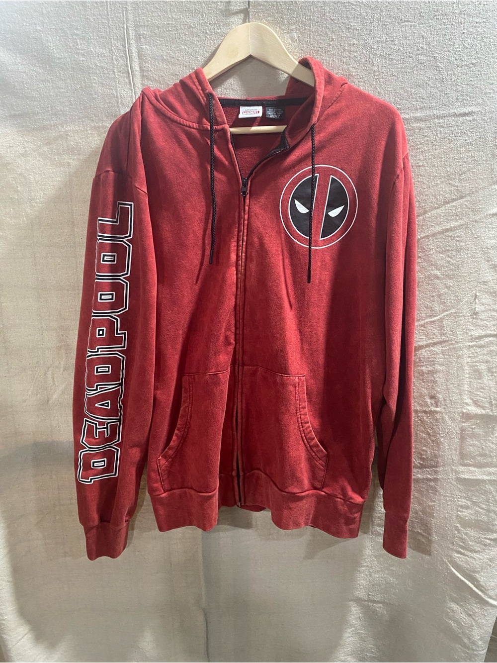 Marvel Red Deadpool Zip-Up Hoodie Jacket - Men's Casual
